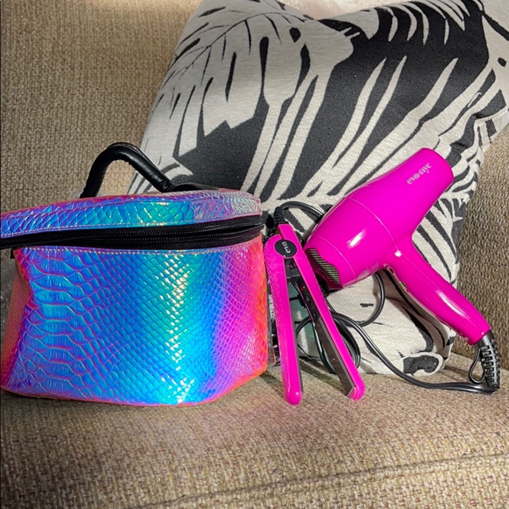 Mini blow dryer and flat iron set